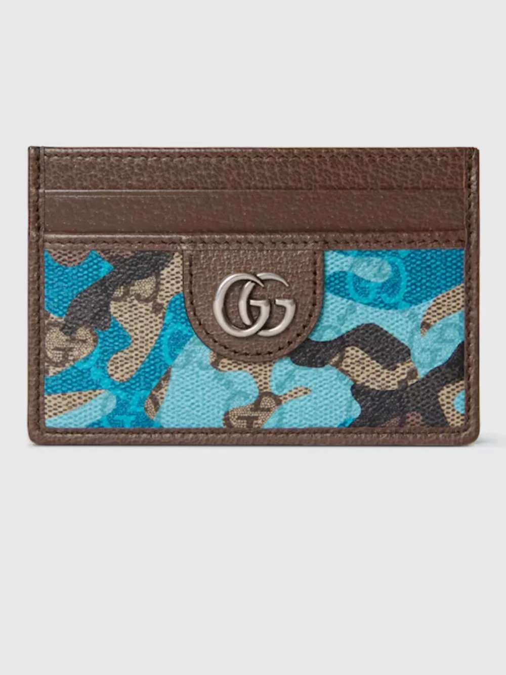 NWB Gucci GG Card Case Blue Camouflage Brown Leather💙💝